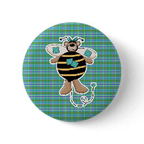 Teal Patches Bumble Bee Bear buttons