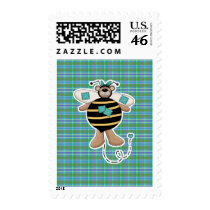 Teal Patches Bumble Bee Bear postage