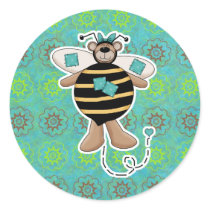 Teal Patches Bumble Bee Bear stickers
