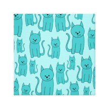 Teal Pattern of Cute Cats. Canvas Prints