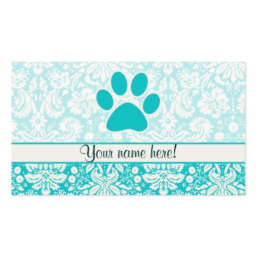 Teal Paw Print Business Card Template (front side)