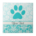 Teal Paw Print Ceramic Tile