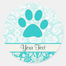 Teal Paw Print Round Stickers