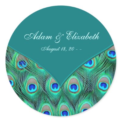 Teal Peacock Elegant Peacock Wedding Favor Label Round Stickers by 