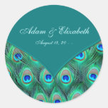 Teal Peacock Elegant Peacock Wedding Favor Label Round Stickers