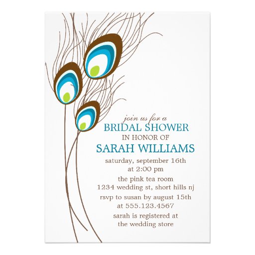 Teal Peacock Feathers Bridal Shower Invite