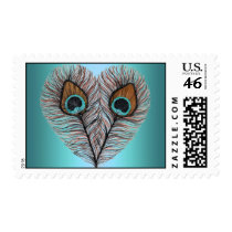 Teal Peacock Heart Postage