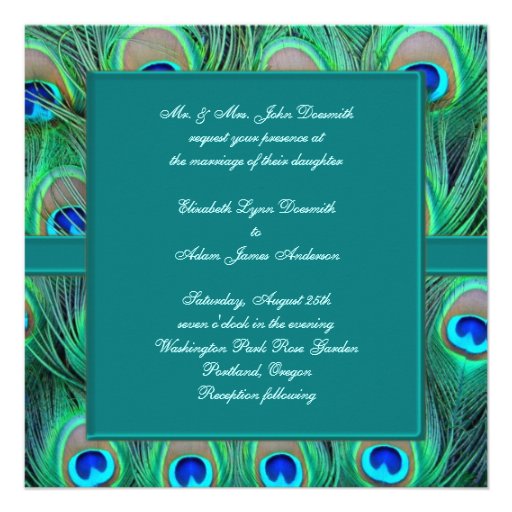 Teal Peacock Wedding Custom Invites
