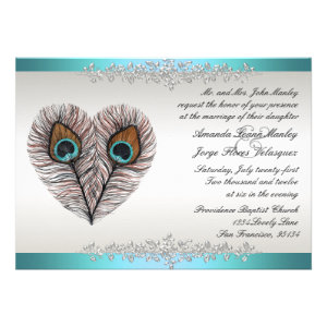 Teal Peacock Wedding Invitation