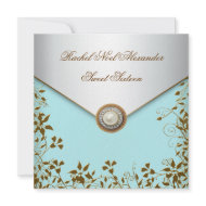 Teal Pearl Gold Jewel Sweet Sixteen Birthday Party invitation