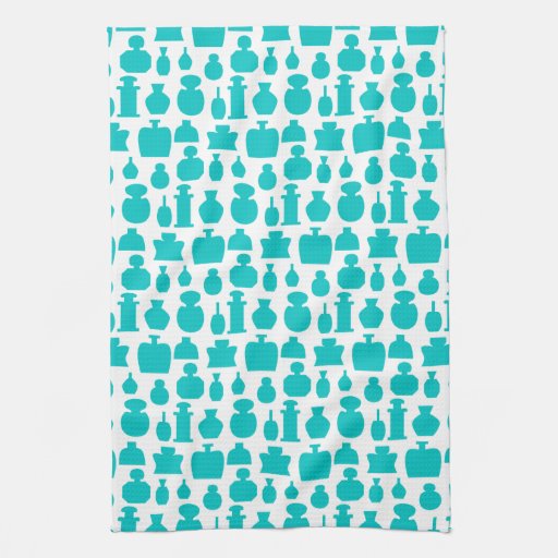 Teal Perfume Bottles Pattern. Hand Towels