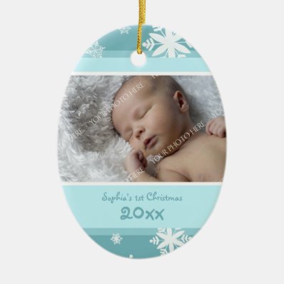 Teal Photo Baby&#39;s 1st Christmas Ornament