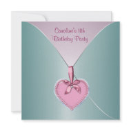 Teal Pink 11th Birthday Party Elegant Invitation invitation