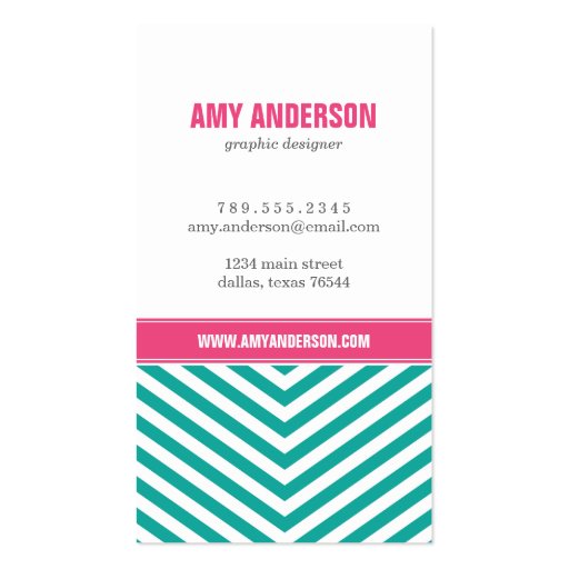 Teal & Pink Modern Chevron Stripes Business Card Templates (front side)