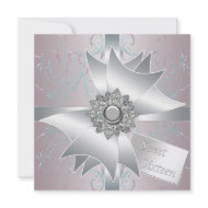 Teal Pink Swirl Classy Bow Sweet Sixteen invitation