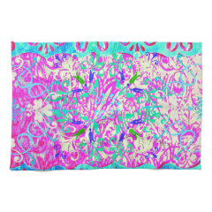 Teal Pink Vibrant Swirl Abstract Girly Collage Hand Towels
