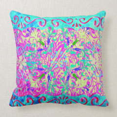 Teal Pink Vibrant Swirl Abstract Girly Collage Pillows