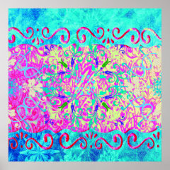Teal Pink Vibrant Swirl Abstract Girly Collage Print