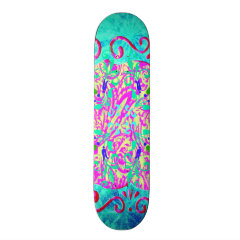 Teal Pink Vibrant Swirl Abstract Girly Collage Custom Skateboard