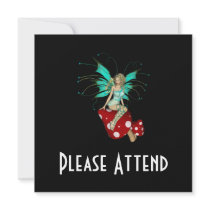 Teal Pixie & Mushrooms 3D Custom Invites