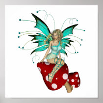 Teal Pixie & Mushrooms 3D Posters