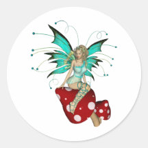Teal Pixie & Mushrooms 3D Sticker