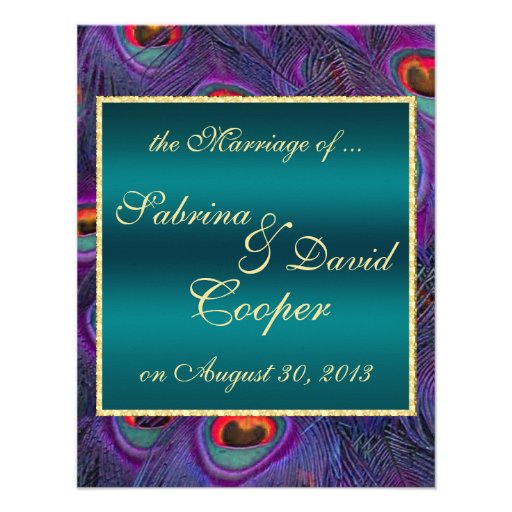 Teal Plum Peacock Wedding Announcement