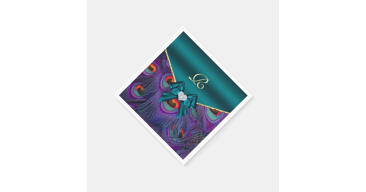 Teal Plum Peacock Wedding Paper Party Napkins Zazzle