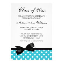 Teal Polka Dot Black Bow Graduation Announcement