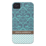 Teal Polka Dot Damask Pattern iPhone 4 Case-Mate