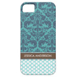 Teal Polka Dot Damask Pattern iPhone 5 Case-Mate