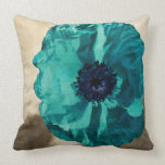 Teal Poppy Throw Pillow