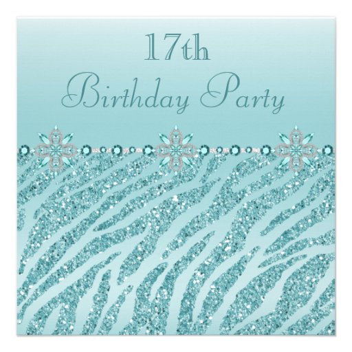 Teal Printed Jewels & Zebra Glitter 17th Birthday Announcement