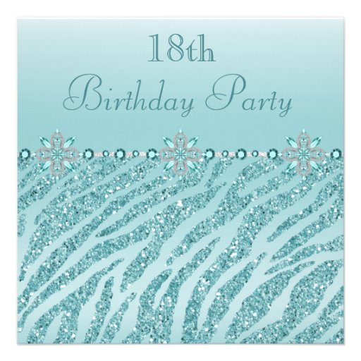 Teal Printed Jewels & Zebra Glitter 18th Birthday Invite