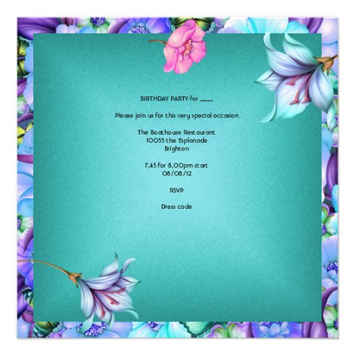 Teal Purple blue Pink Butterfly Birthday Party Custom Invitations