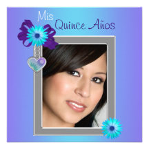 Teal Purple Daisy Photo Quinceanera Invitation