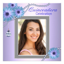 Teal Purple Daisy Photo Quinceanera Invitation