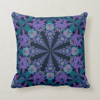 Teal Purple Geo-Fractal Art Psychedelic Cushion Pillow