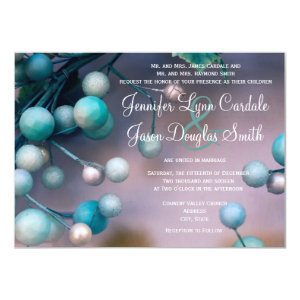 Teal Purple Holiday Wreath Wedding Invitations