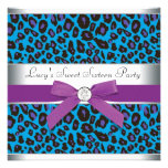 Teal Purple Leopard Sweet 16 Party Custom Invite