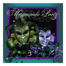 Teal Purple Masquerade Party Invitations