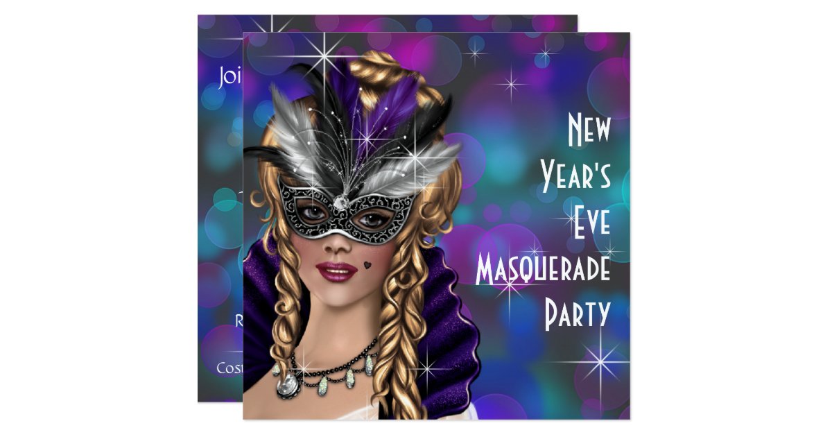 Teal Purple New Years Eve Masquerade Party Card Zazzle