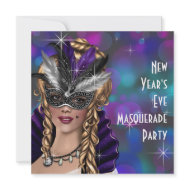 Teal Purple New Years Eve Masquerade Party invitation