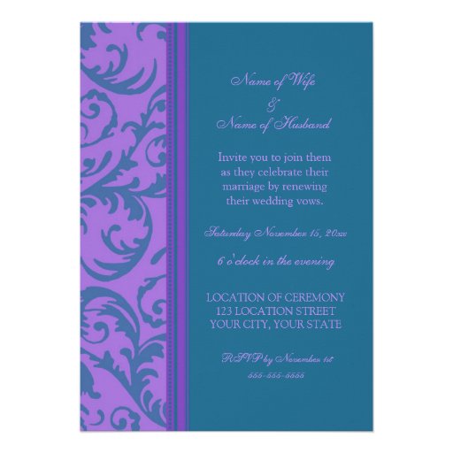 Teal Purple Photo Wedding Vow Renewal Invitations