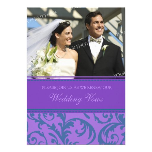 Teal Purple Photo Wedding Vow Renewal Invitations