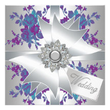 Teal Purple Roses Wedding Invitations