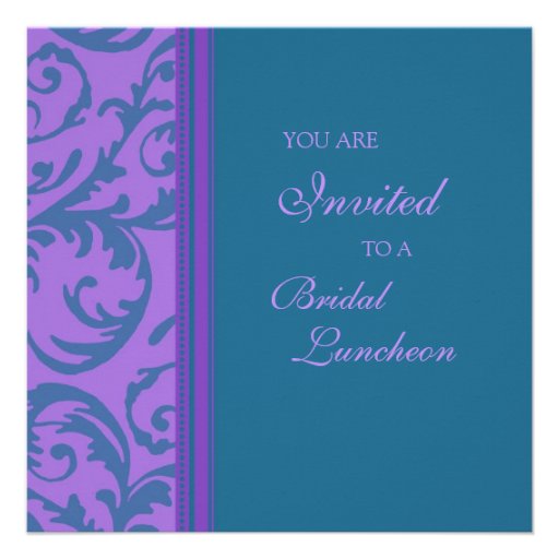 Teal Purple Swirl Bridal Luncheon Invitation Cards