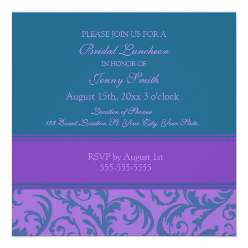 Teal Purple Swirl Bridal Luncheon Invitation Cards