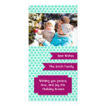 Teal Quatrefoil Christmas Photo Card