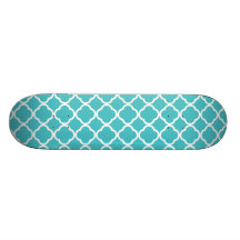 Teal Quatrefoil Pattern Custom Skate Board